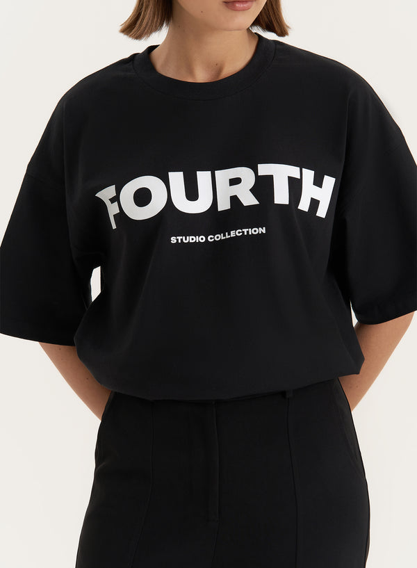 4th & Reckless Black Fourth Branded Oversized T-Shirt- Hannah