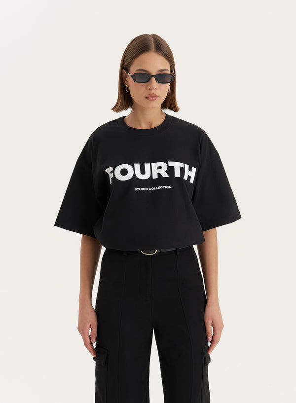 4th & reckless Black Fourth Branded Oversized T-Shirt- Hannah