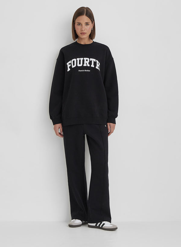 4th & Reckless Black Fourth Slogan Classic Longline Sweatshirt- Jen