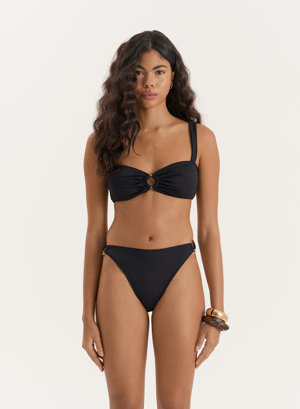 4th & Reckless Black Gold Buckle High Leg Bikini Bottom- Mahli