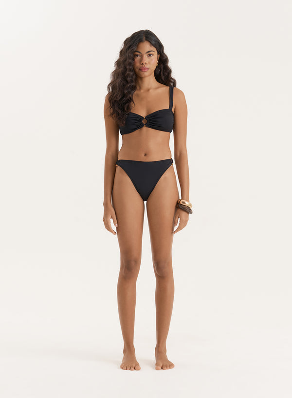 4th & reckless Black Gold Buckle High Leg Bikini Bottom- Mahli