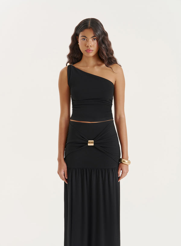 4th & reckless Black Gold Hardware Detail One Shoulder Top- Mai