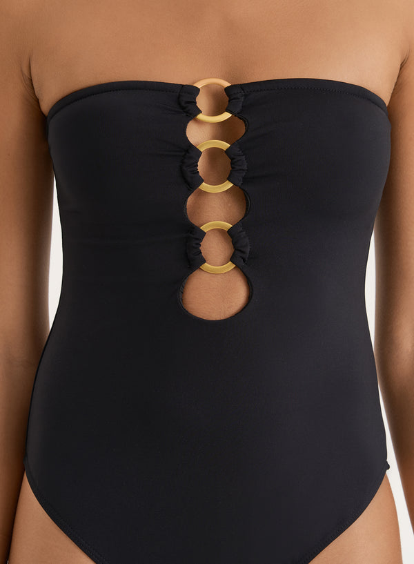 4th & Reckless Black Gold Ring Cut Out Bandeau Swimsuit- Nala