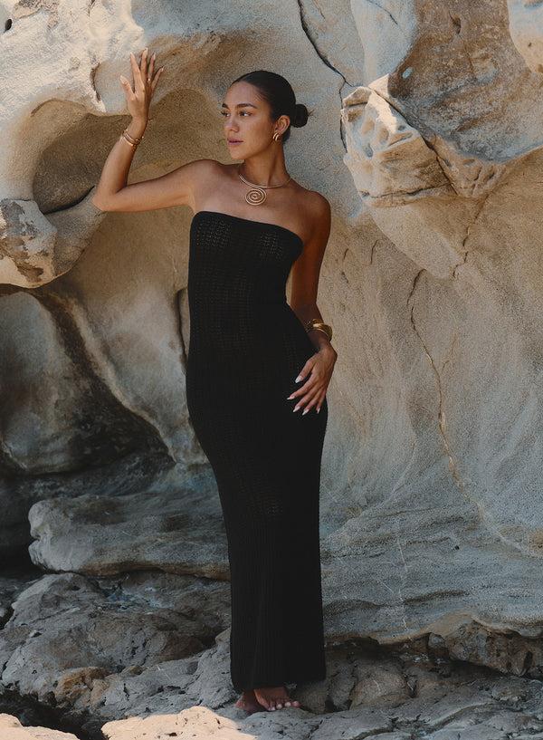 4th & reckless Black Knitted Bandeau Maxi Beach Dress- Emily