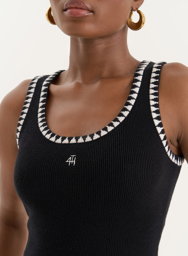 4th & Reckless Black Knitted Contrast Stitch Vest Top- Ruben