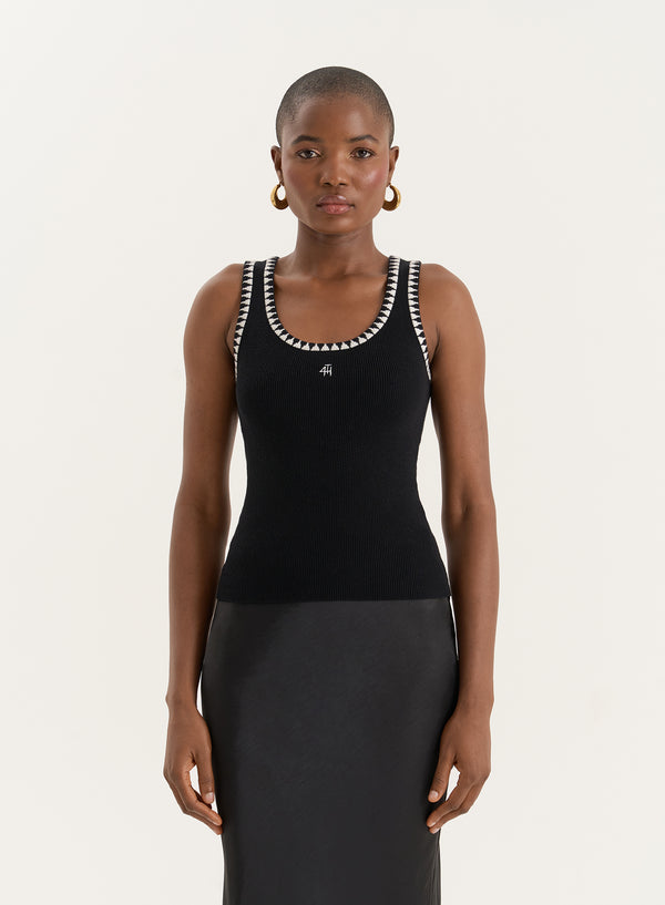4th & reckless Black Knitted Contrast Stitch Vest Top- Ruben