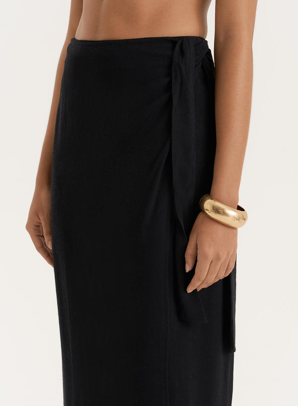 4th & Reckless Black Linen Blend Fringe Trim Maxi Skirt- Amey