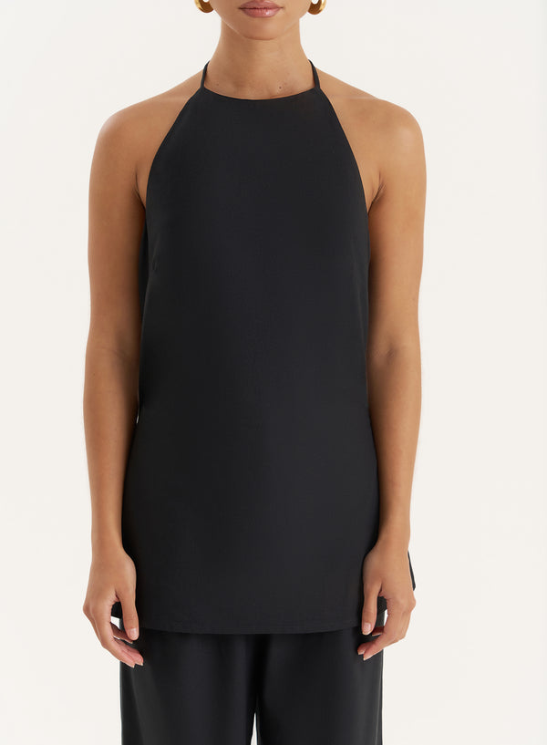 4th & Reckless Black Linen Blend Halter Neck Top- Daisy