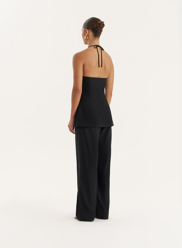 4th & Reckless Black Linen Blend Halter Neck Top- Daisy