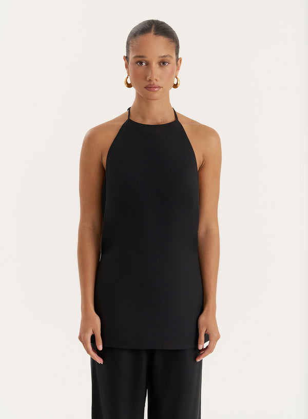 4th & reckless Black Linen Blend Halter Neck Top- Daisy