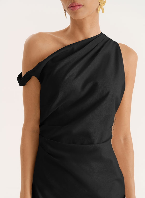 4th & Reckless Black Linen Blend One Shoulder Mini Dress- Joy