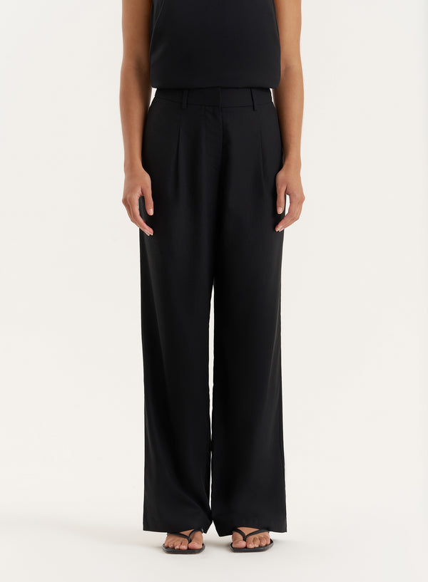 4th & Reckless Black Linen Blend Straight Leg Trouser- Daisy