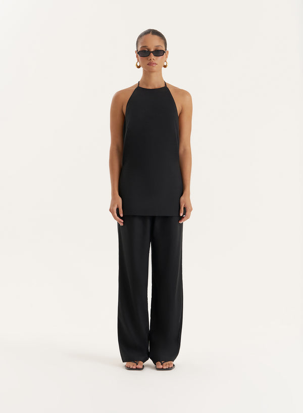 4th & reckless Black Linen Blend Straight Leg Trouser- Daisy