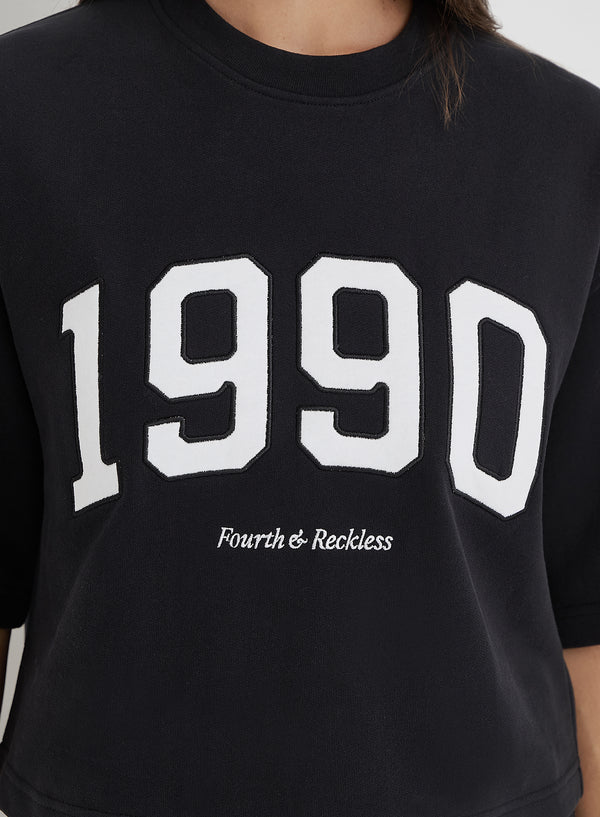 4th & Reckless Black Oversized 1990 Graphic Boxy Sweat Top- Benley