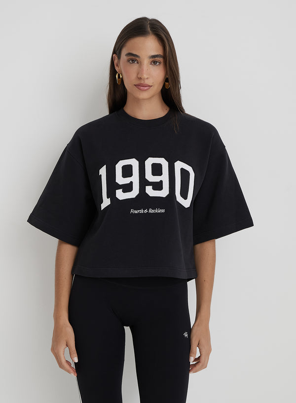 4th & reckless Black Oversized 1990 Graphic Boxy Sweat Top- Benley
