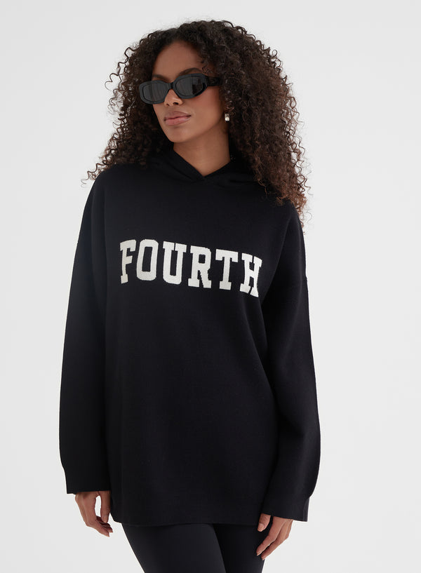 4th & reckless Black Oversized Fourth Knitted Hoodie - Alexia
