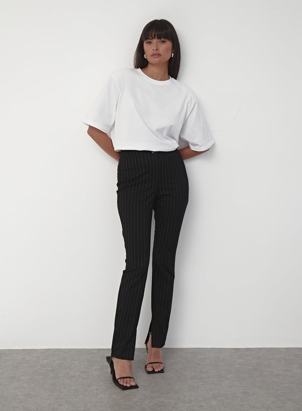 4th & Reckless Black Pinstripe Slim Leg Trouser - Hally