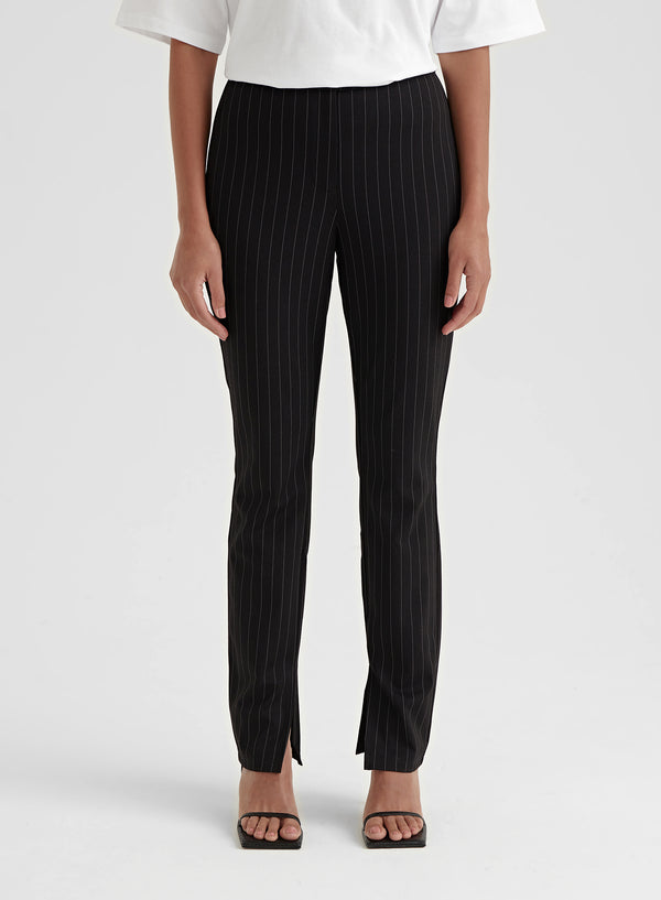 4th & Reckless Black Pinstripe Slim Leg Trouser - Hally