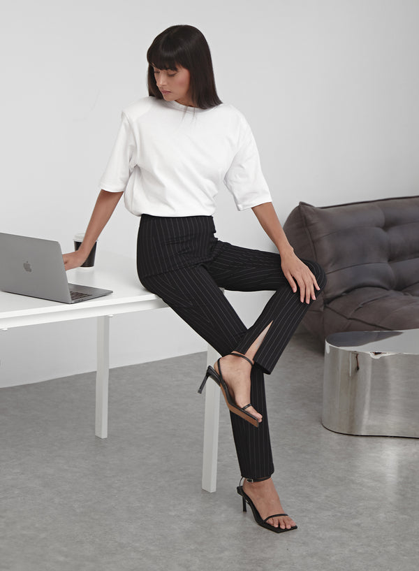 4th & reckless Black Pinstripe Slim Leg Trouser - Hally