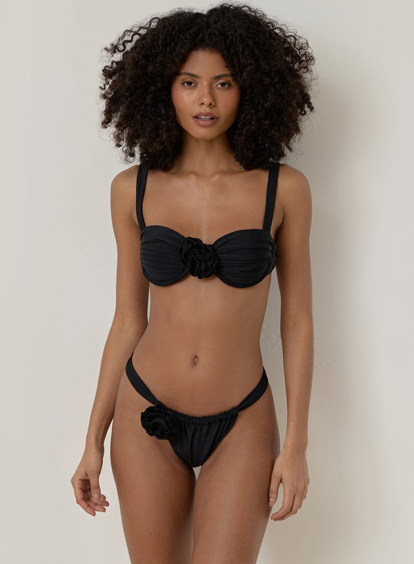 4th & Reckless Black Rosette Underwire Bikini Top- Monaco