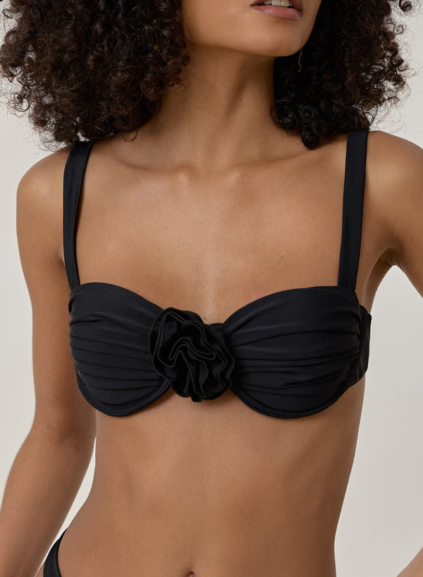 4th & Reckless Black Rosette Underwire Bikini Top- Monaco