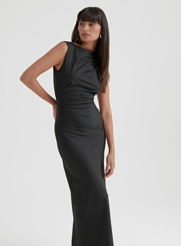 4th & Reckless Black Ruched Jersey Midaxi Dress - Tamilda