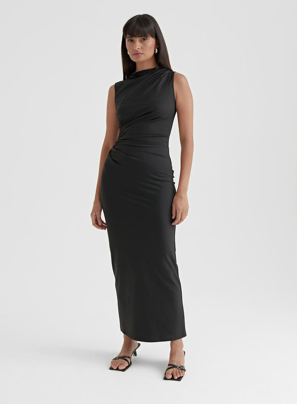 4th & reckless Black Ruched Jersey Midaxi Dress - Tamilda