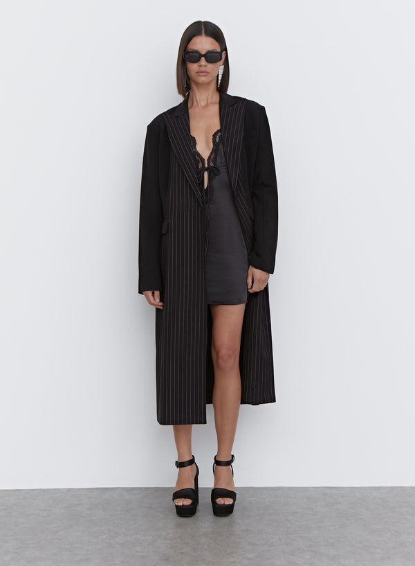 4th & Reckless Black Satin Lace Trim Mini Dress – Lancey