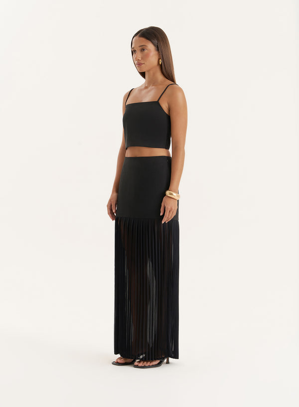 4th & Reckless Black Side Split Pleated Maxi Skirt- Lucian