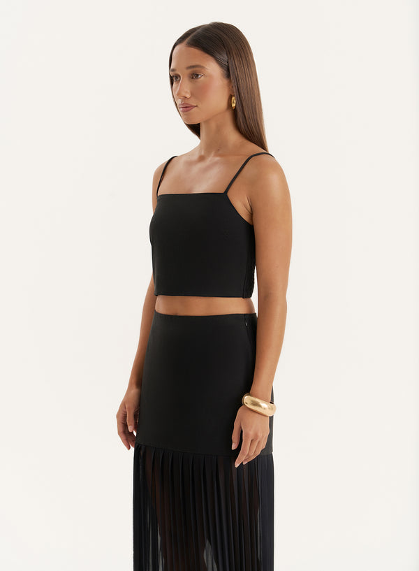 4th & Reckless Black Side Split Pleated Maxi Skirt- Lucian