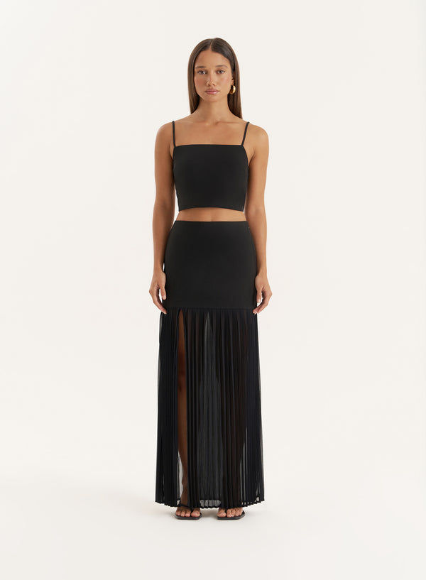 4th & reckless Black Side Split Pleated Maxi Skirt- Lucian