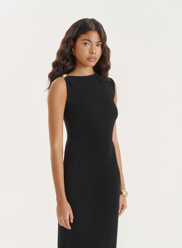 4th & Reckless Black Sleeveless Gathered Maxi Dress- Lola