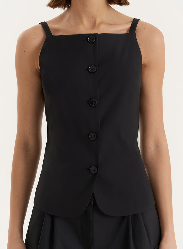 4th & Reckless Black Square Neckline Tailored Waistcoat- Devon