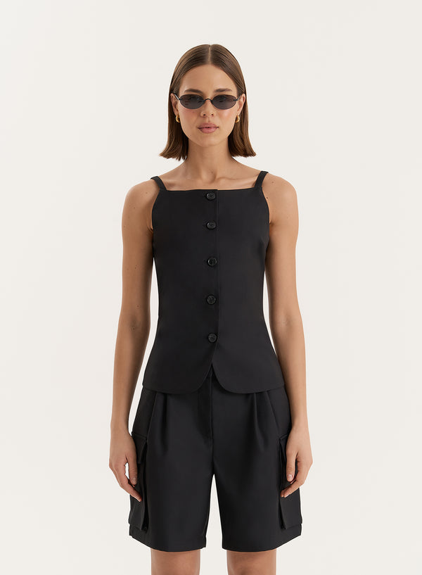 4th & reckless Black Square Neckline Tailored Waistcoat- Devon