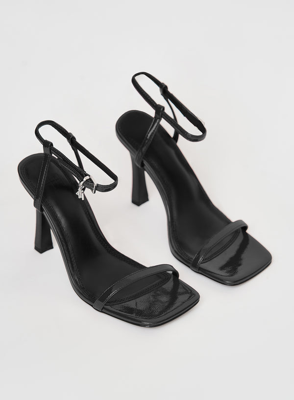 4th & Reckless Black Strappy Heeled Patent Sandal- Berlin