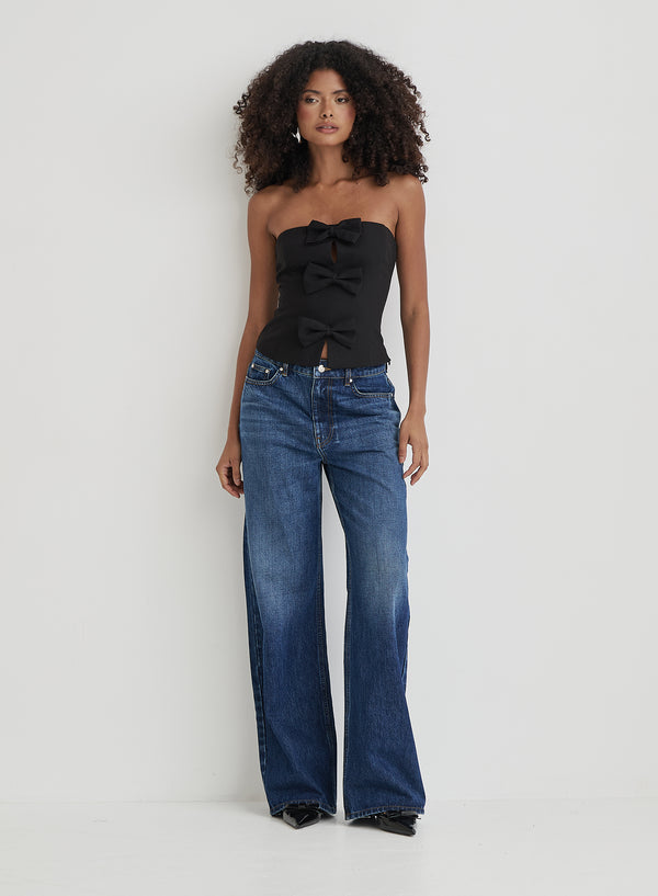 4th & Reckless Black Tailored Bow Detail Corset- Luisa