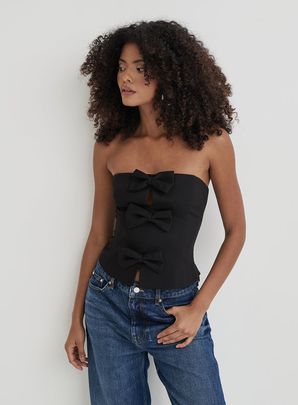 4th & reckless Black Tailored Bow Detail Corset- Luisa