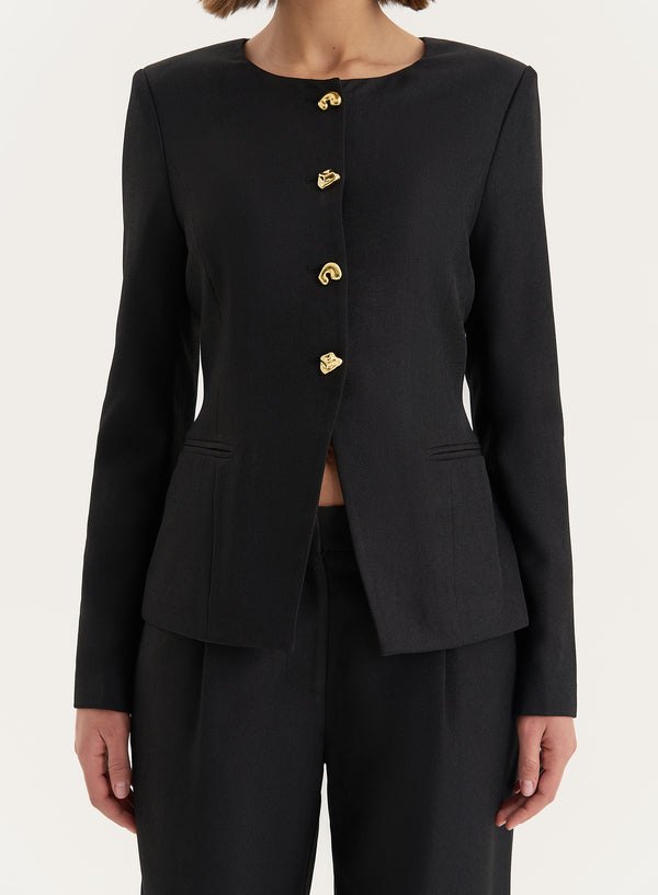 4th & Reckless Black Tailored Gold Button Front Split Blazer- Polly
