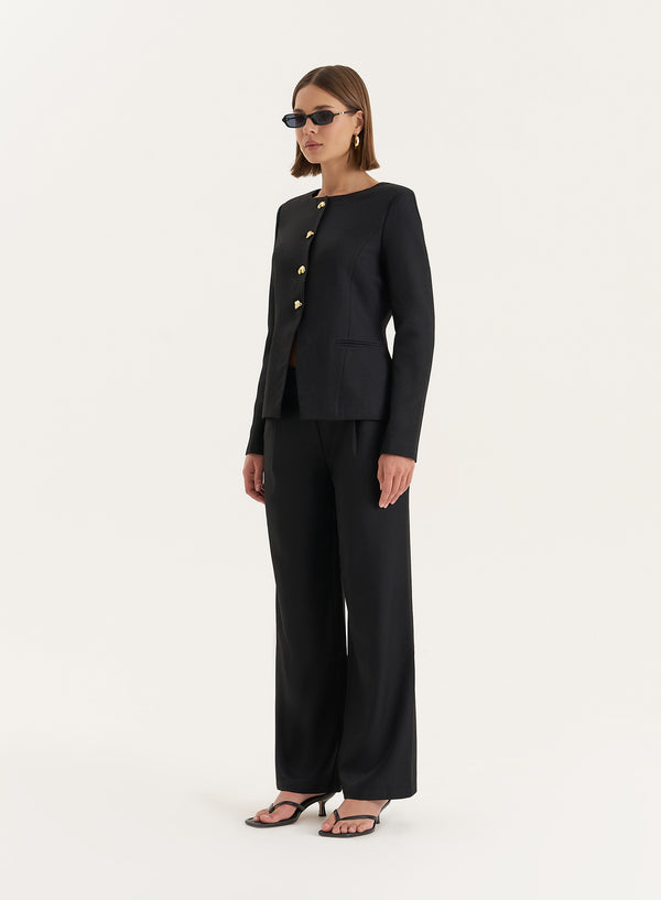 4th & Reckless Black Tailored Gold Button Front Split Blazer- Polly