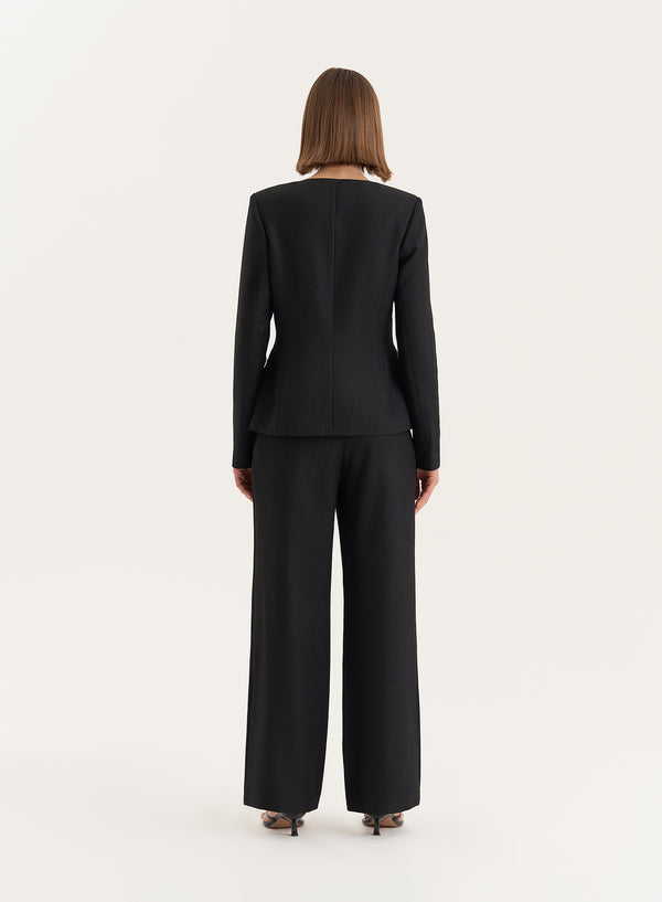 4th & Reckless Black Tailored Gold Button Front Split Blazer- Polly