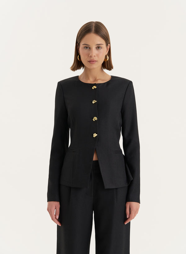 4th & reckless Black Tailored Gold Button Front Split Blazer- Polly