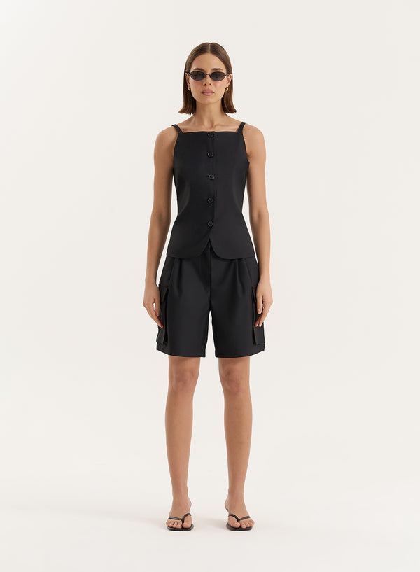 4th & reckless Black Tailored Longline Cargo Shorts- Devon