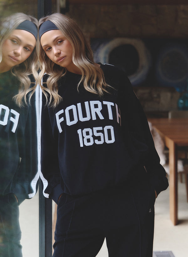 4th & Reckless Black Velour Branded Classic Sweatshirt- Cacie