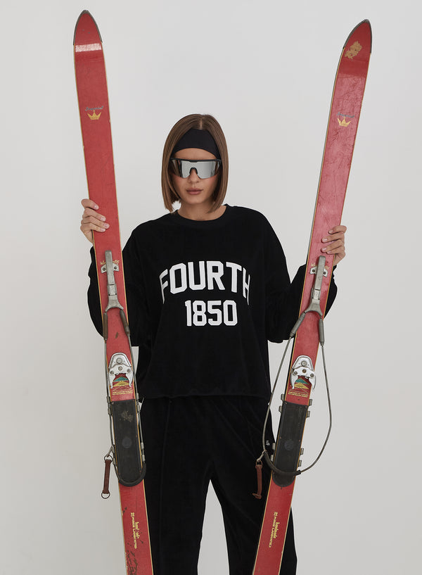 4th & Reckless Black Velour Branded Classic Sweatshirt- Cacie