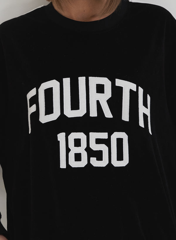 4th & Reckless Black Velour Branded Classic Sweatshirt- Cacie