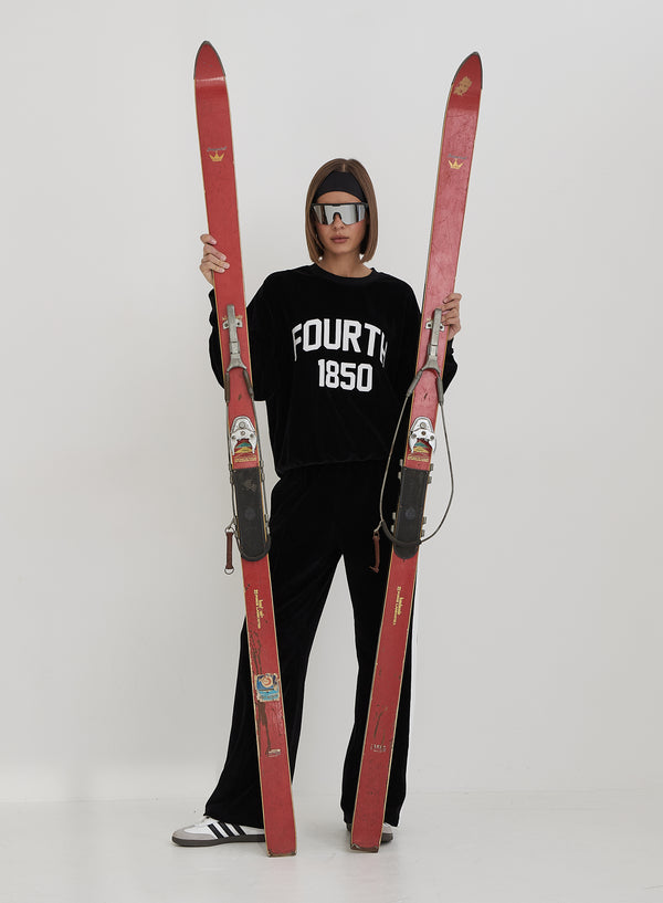 4th & Reckless Black Velour Constrast Stripe Wide Leg Jogger- Cacie