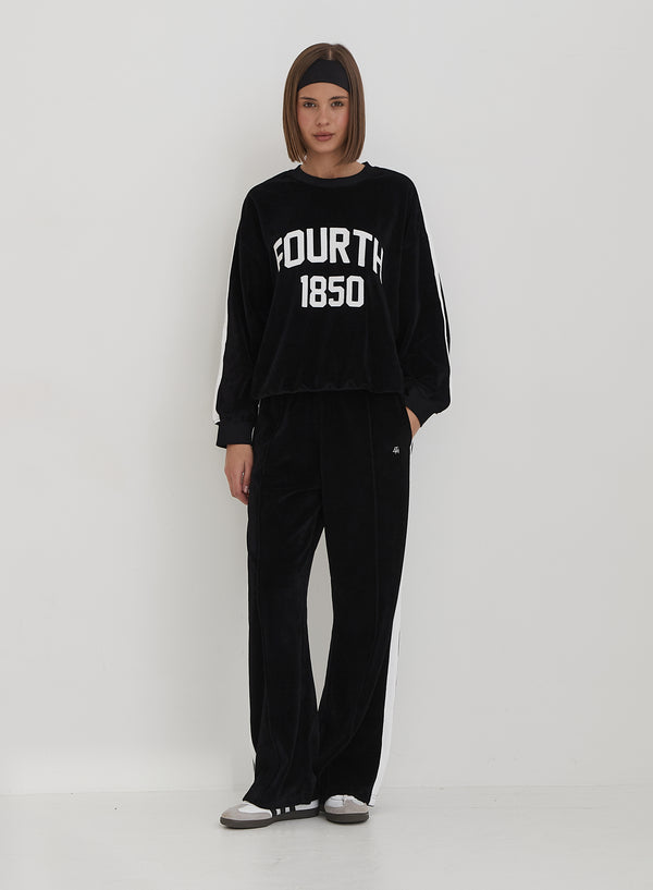 4th & Reckless Black Velour Constrast Stripe Wide Leg Jogger- Cacie