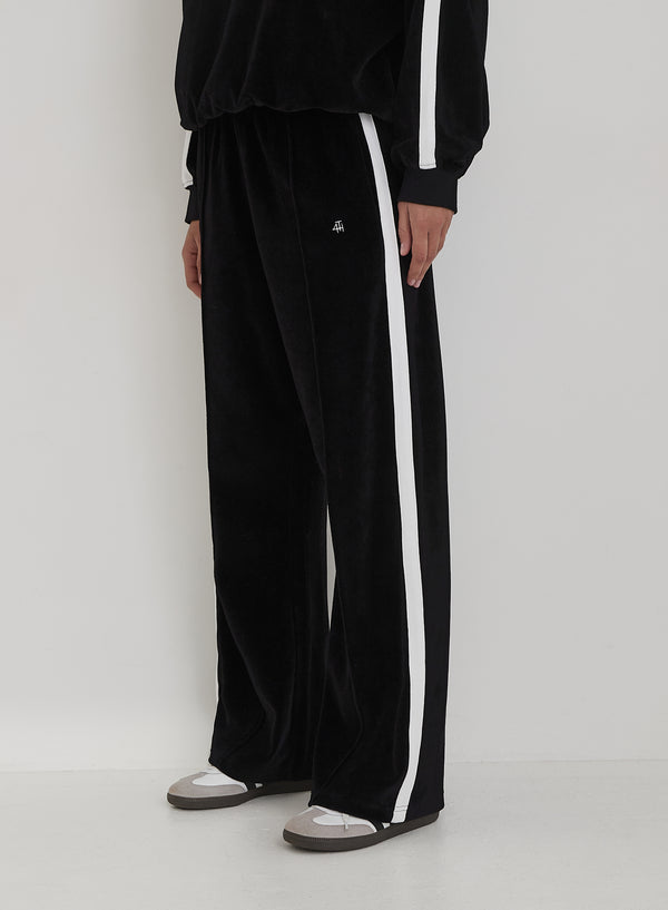 4th & reckless Black Velour Constrast Stripe Wide Leg Jogger- Cacie