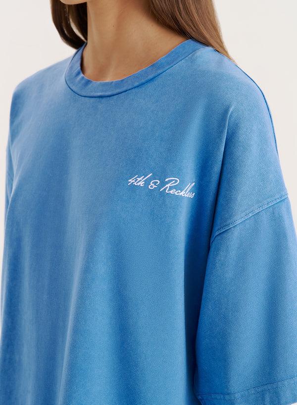 4th & Reckless Blue Acid Wash Back Graphic Printed T-Shirt- Mia