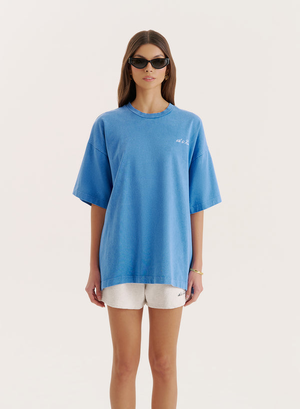 4th & Reckless Blue Acid Wash Back Graphic Printed T-Shirt- Mia